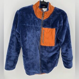 Tommy Bahama Kids Blue Full Zip Jacket Mock Neck Long Sleeve Faux Fur